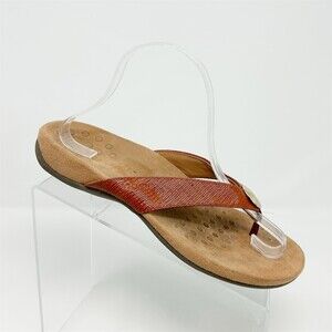 Vionic Bella II Womens Thong Sandals Brown Textured Strap Gold Medallion 8.5